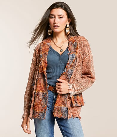 Miss Me Pieced Cardigan Sweater front view