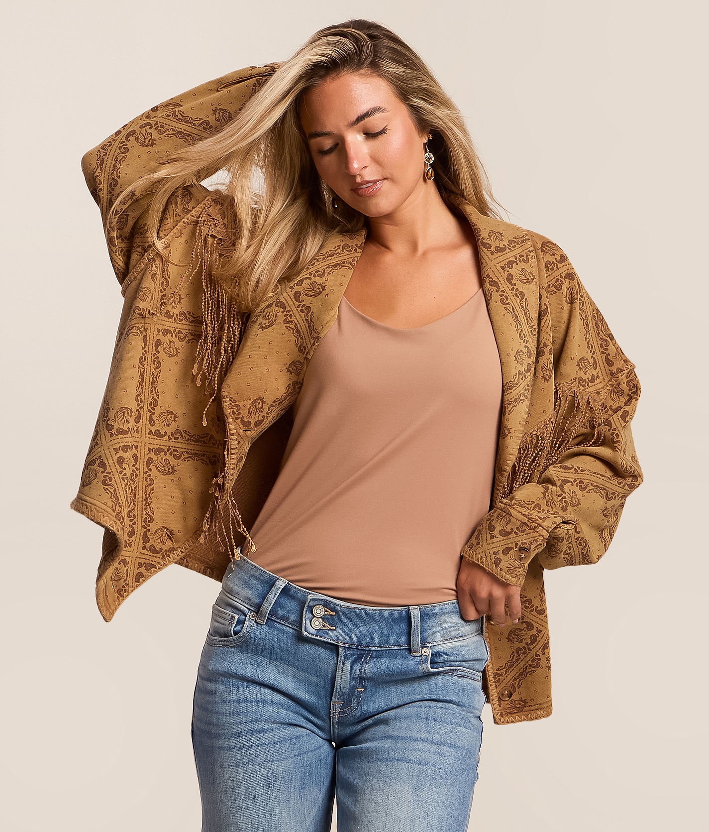 Miss Me Washed Fringe Jacket - Women's Coats & Jackets in Camel