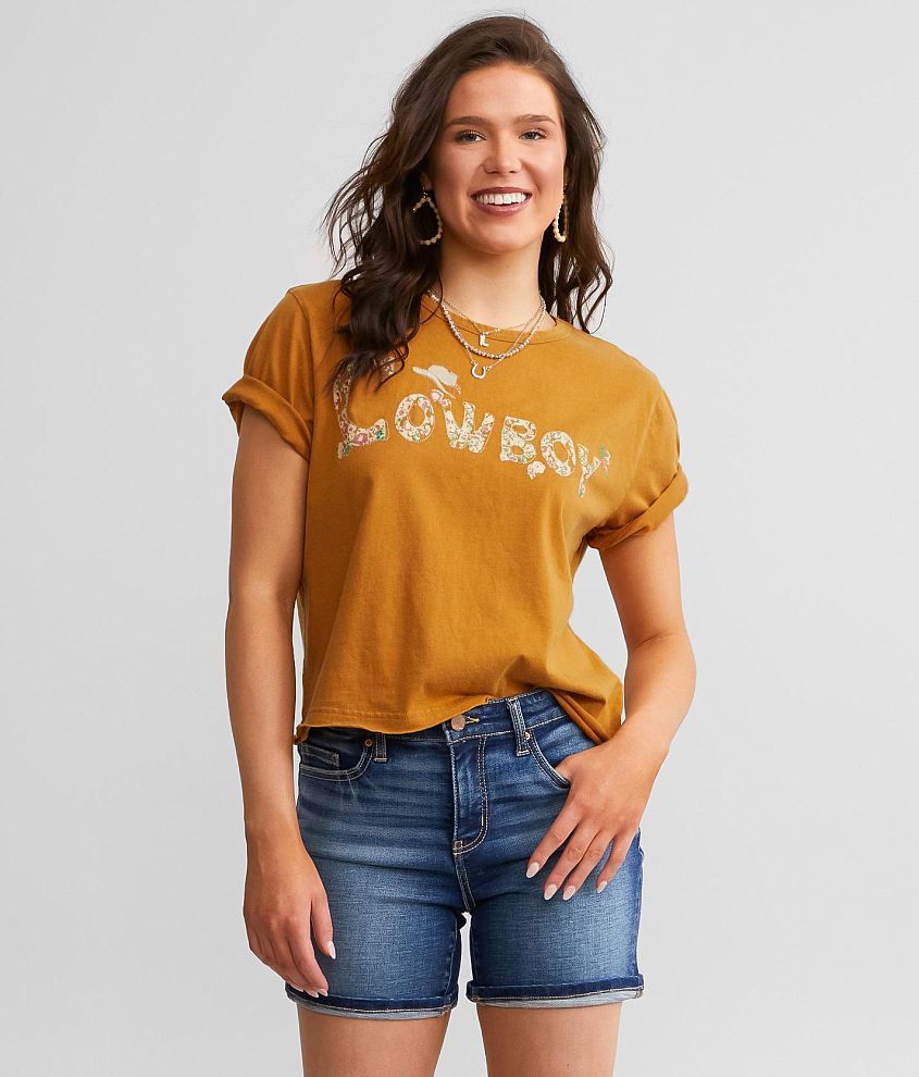 Miss Me Vintage Cowboy T-Shirt - Brown/Yellow X-Large, Women's