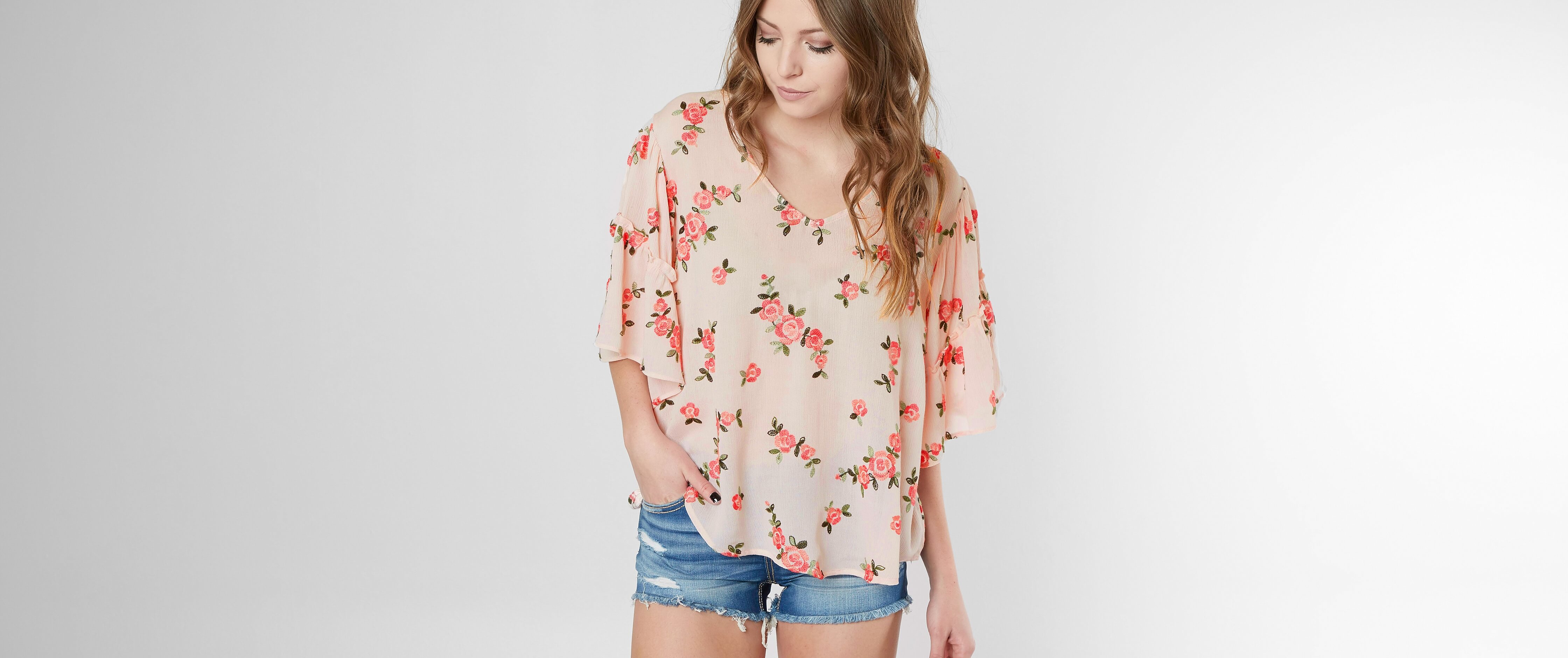 Image of Miss Me Embroidered Floral Top