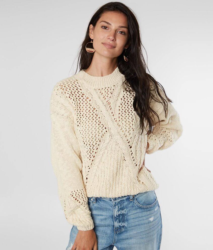 Miss Me Open Weave Cable Knit Sweater front view