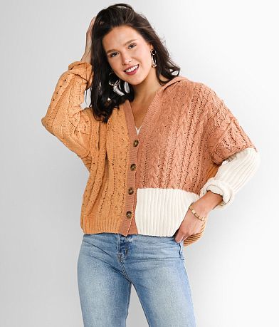 Miss Me Chenille Hooded Cardigan Sweater front view