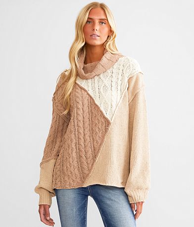 Miss Me Cable Knit Turtleneck Sweater front view