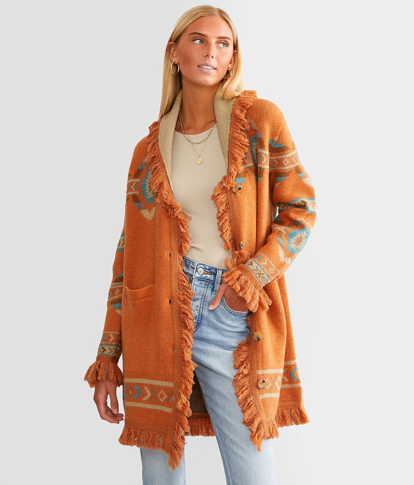 Miss Me Aztec Print Cardigan Sweater - Women's Sweaters in Orange Multi