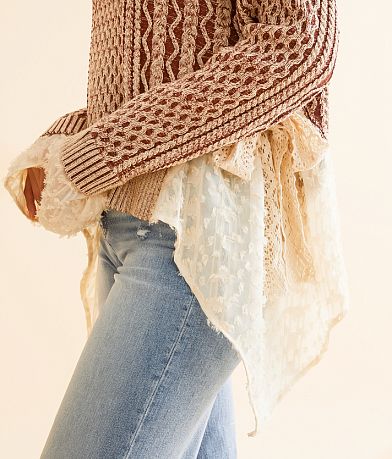 Miss Me Cable Knit Pieced Mesh Sweater MISC_DETAIL_1