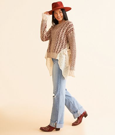 Miss Me Cable Knit Pieced Mesh Sweater MISC_DETAIL_2