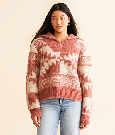 Miss Me Eyelash Aztec Sweater full left side view