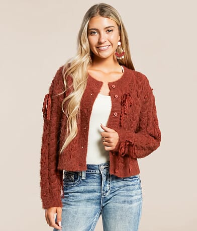 Miss Me Eyelash Lace Cardigan Sweater front view