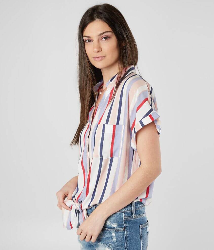 Image of Miss Me Striped Front Tie Shirt