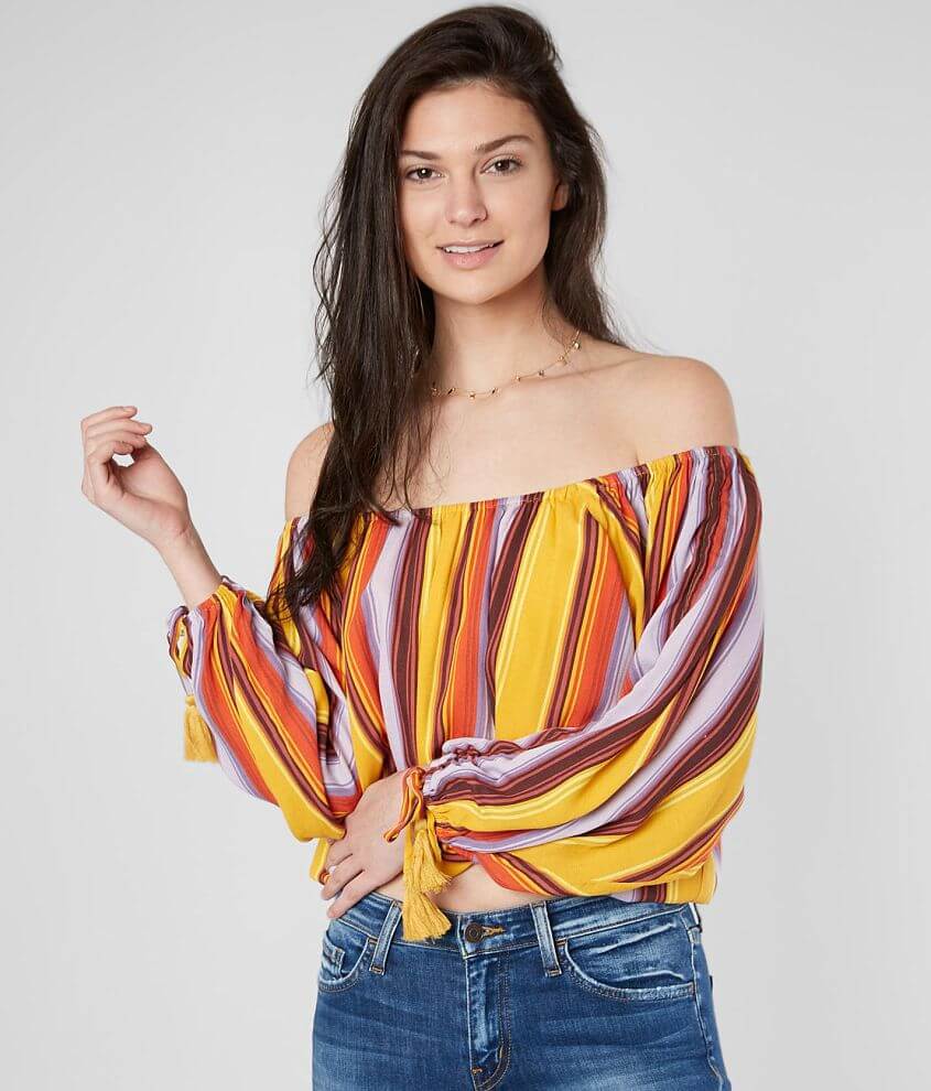 Image of Miss Me Striped Off The Shoulder Top
