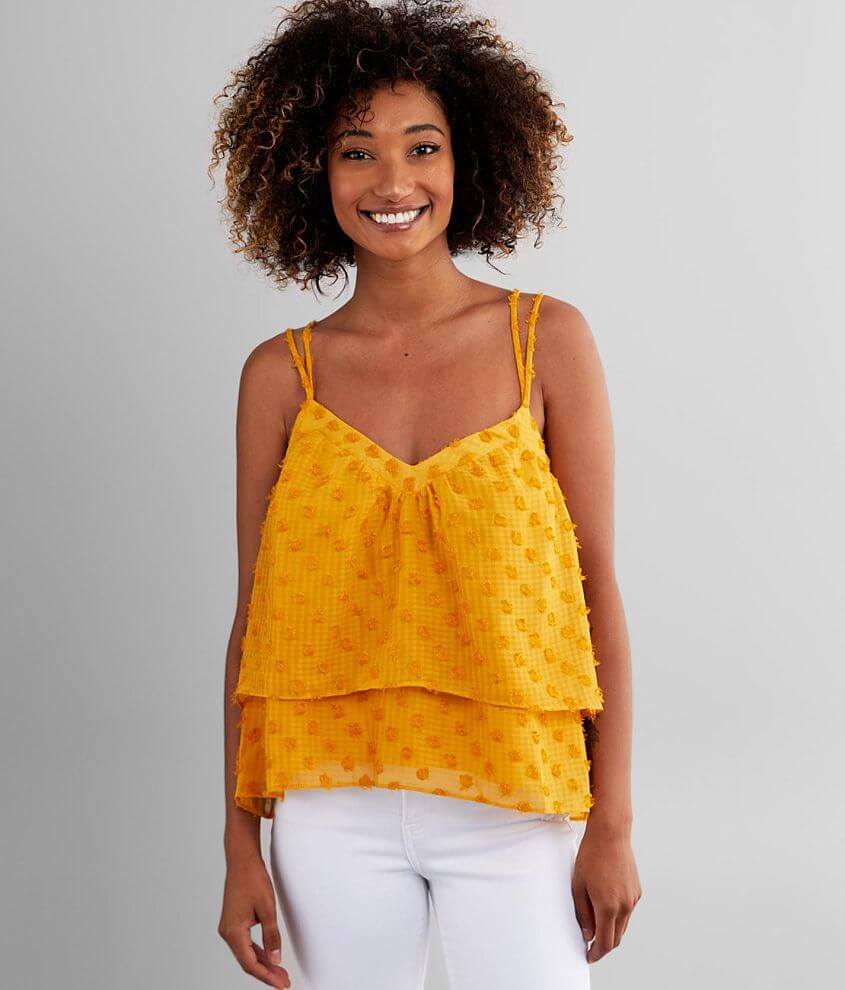 Miss Me Swiss Dot Chiffon Tank Top - Women's Tank Tops in Yellow