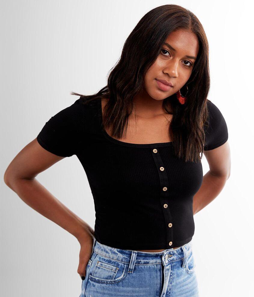Image of Miss Me Ribbed Square Neck Cropped Top