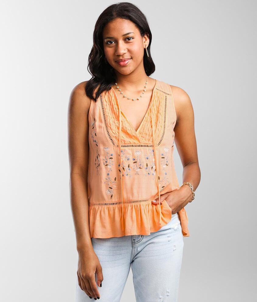 Miss Me Embroidered Floral Tank Top - Women's Tank Tops in Orange | Buckle