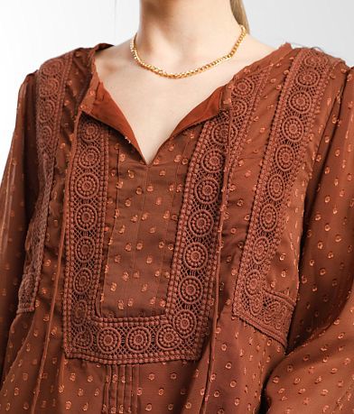 Miss Me Split Neck Swiss Dot Blouse MISC_DETAIL_1