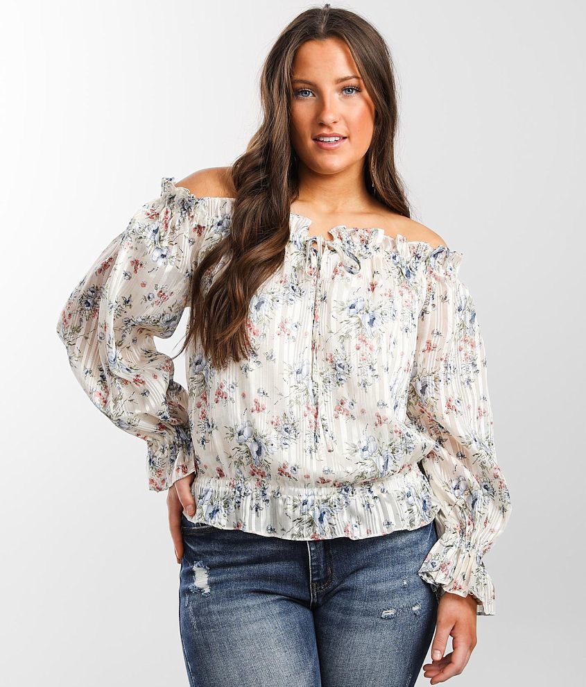 Miss Me Floral Chiffon Ruffle Top front view