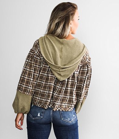 Miss Me Hooded Henley Flannel Pullover BACK