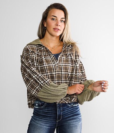 Miss Me Hooded Henley Flannel Pullover FULL_RIGHT_SIDE