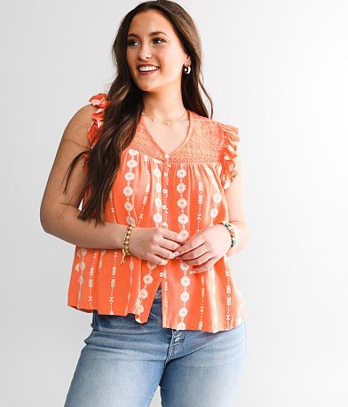 Miss Me Embroidered Cap Sleeve Blouse front view
