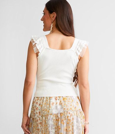 Miss Me Mesh Ruffle Strap Tank Top back view