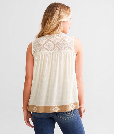 Miss Me Nubby Floral Embroidered Tank Top BACK