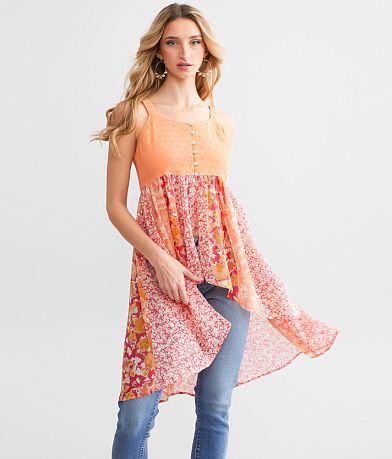 Miss Me Nubby Floral Chiffon Tunic Tank Top front view