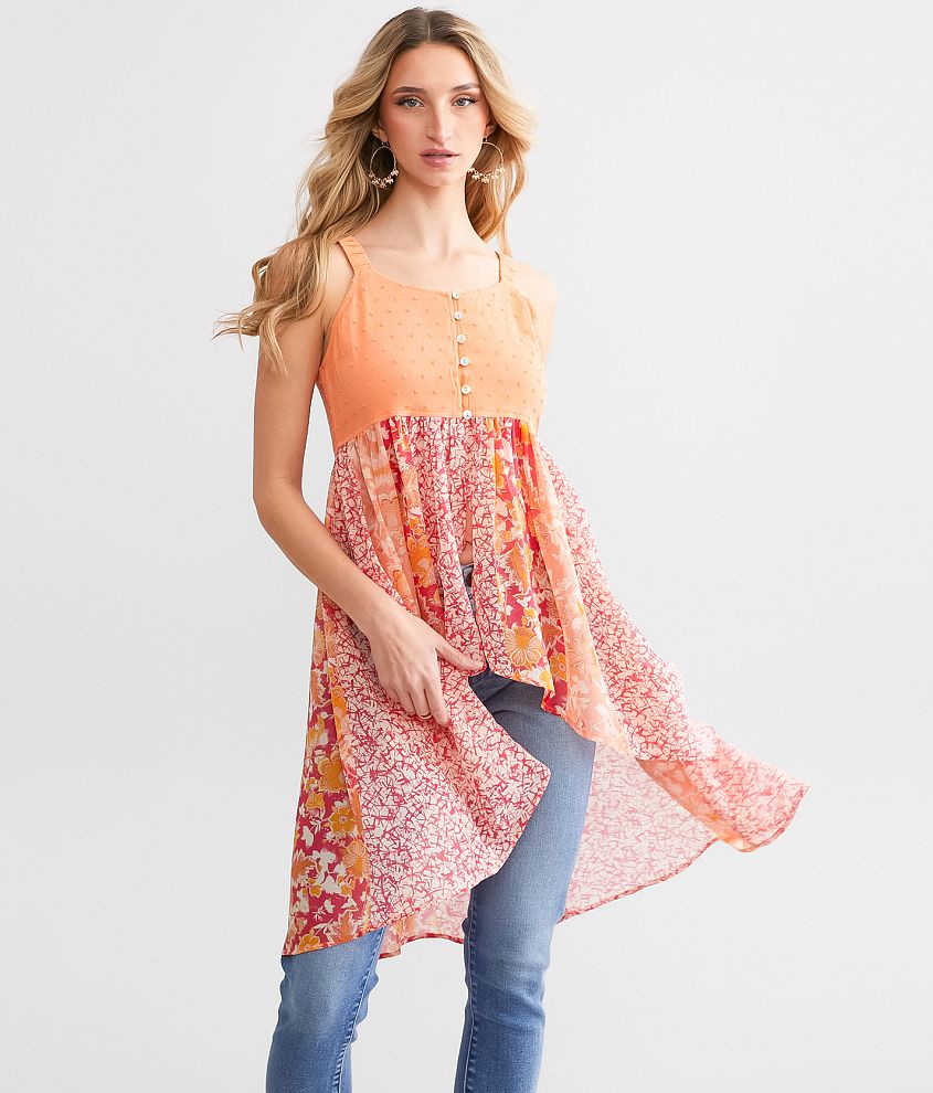 Miss Me Nubby Floral Chiffon Tunic Tank Top
