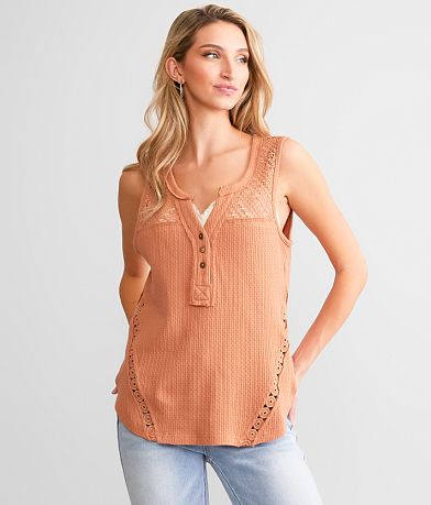 Miss Me Crochet Henley Tank Top front view