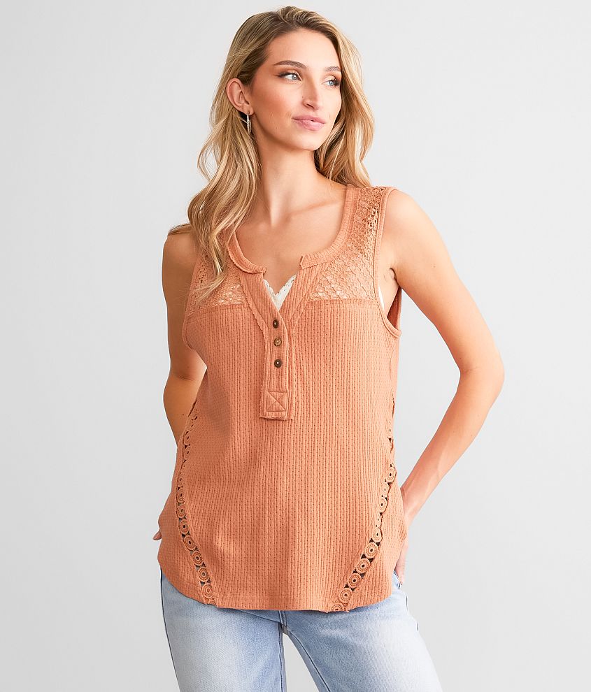 Lucky Brand Crocheted Henley Thermal Top - Macy's