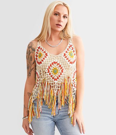 Miss Me Crochet Fringe Tank Top front view