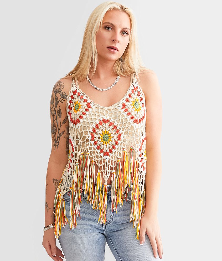 Miss Me Crochet Fringe Tank Top