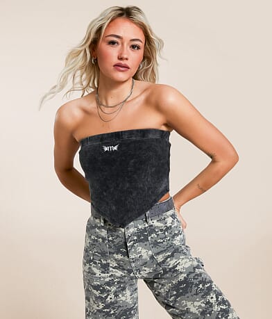 Miss Me Label Hanky Ribbed Tube Top front view