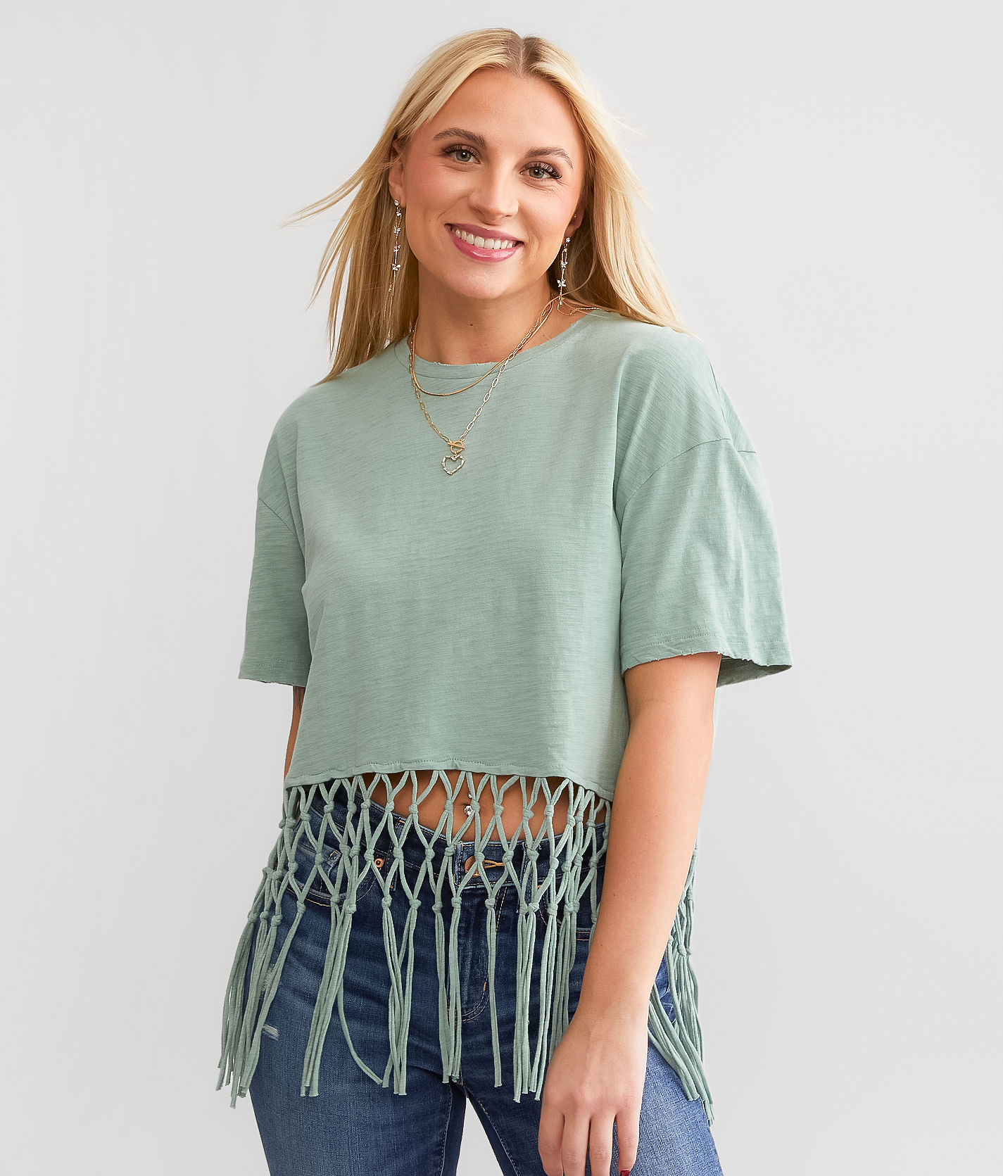 Miss Me Macrame Fringe Top - Women's Shirts & Blouses in Sage