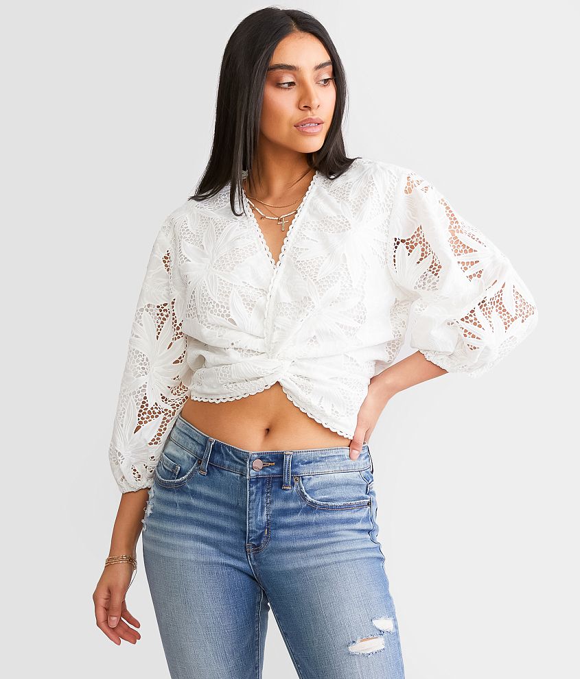Miss Me Twisted Surplice Lace Top