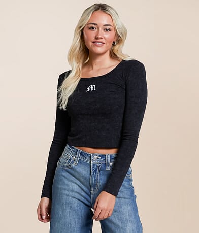 Miss Me Label Washed Top front view