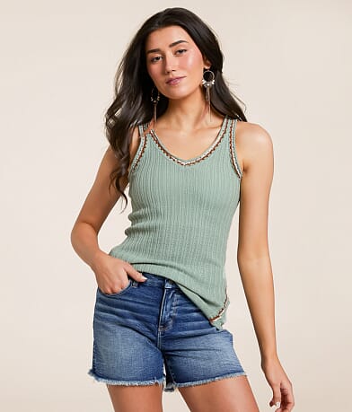 Miss Me Crochet Sweater Tank Top front view