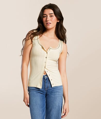 Miss Me Crochet Trim Tank Top front view