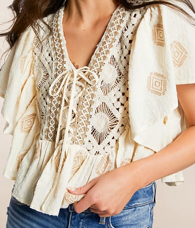 Miss Me Crochet Lace-Up Ruffle Top MISC_DETAIL_1