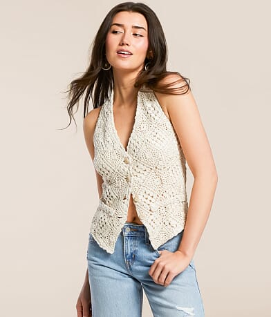 Miss Me Crochet Halter Vest front view