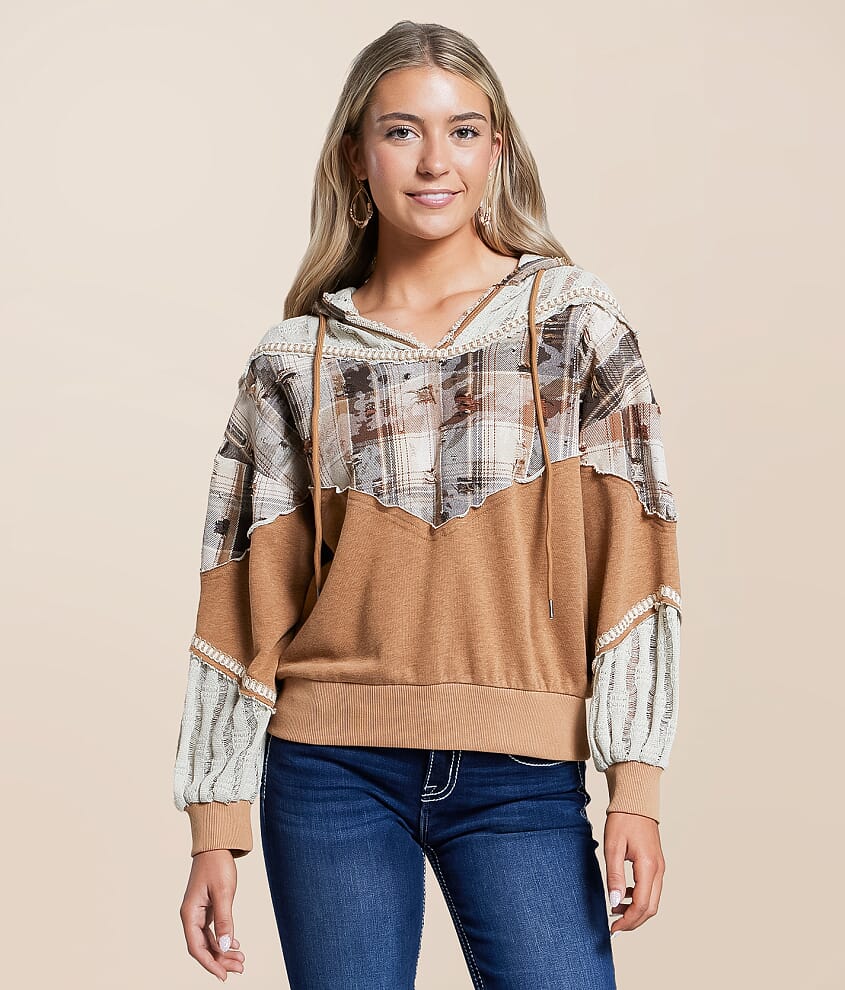 Pieced Plaid Hoodie - thumbnail 2