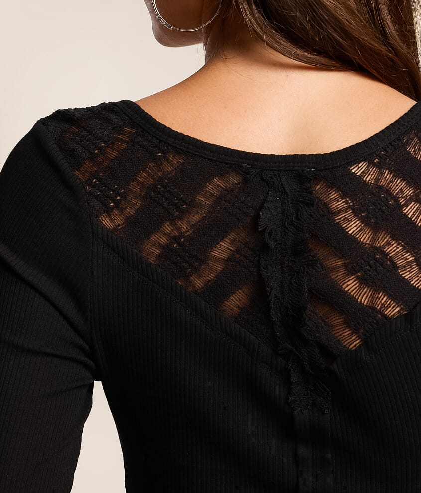 Rhinestone Ribbed Henley