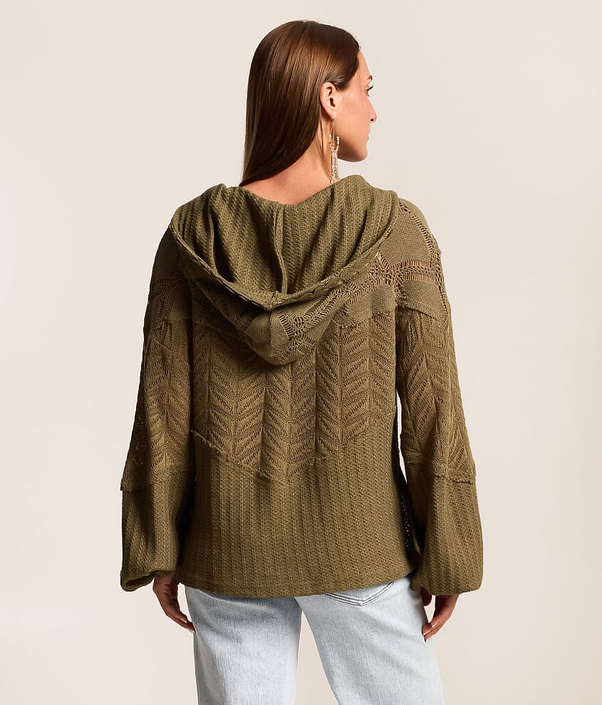 Pieced Crochet Hooded Sweater - thumbnail 2