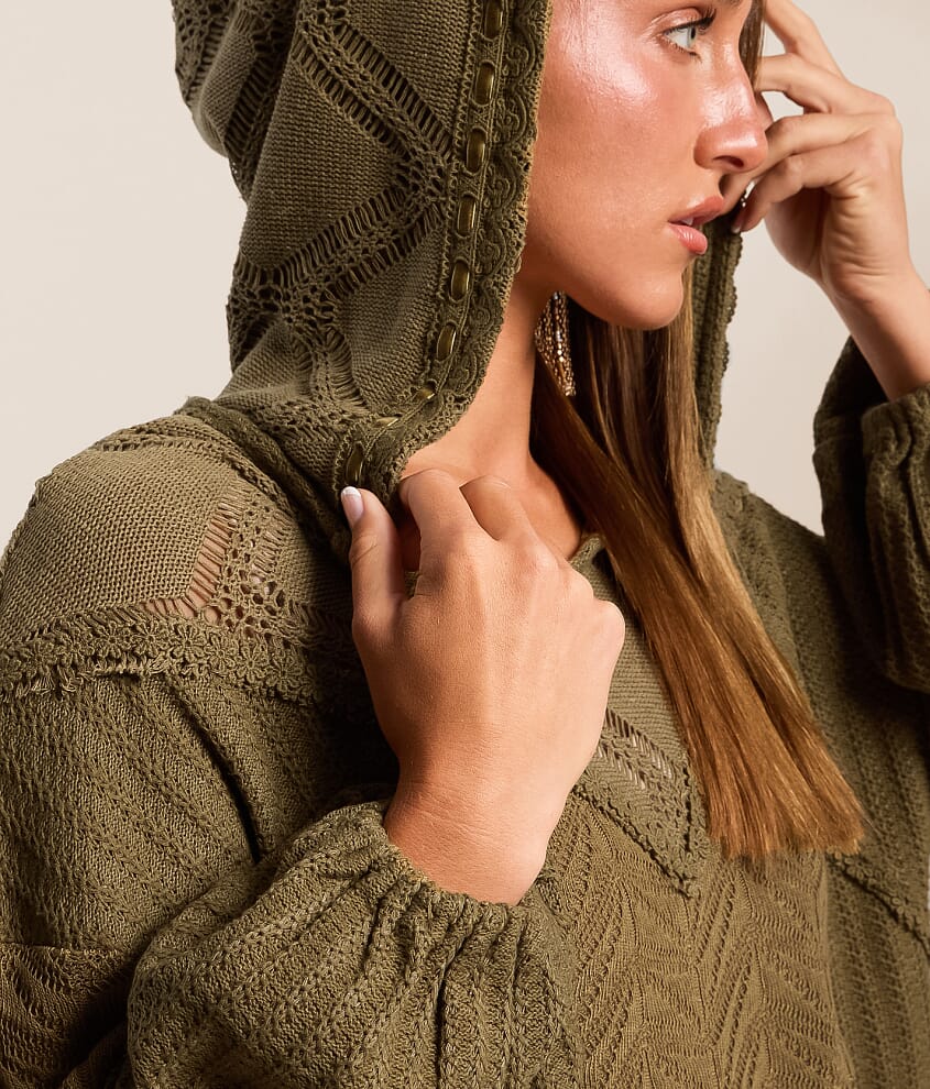 Pieced Crochet Hooded Sweater - thumbnail 3
