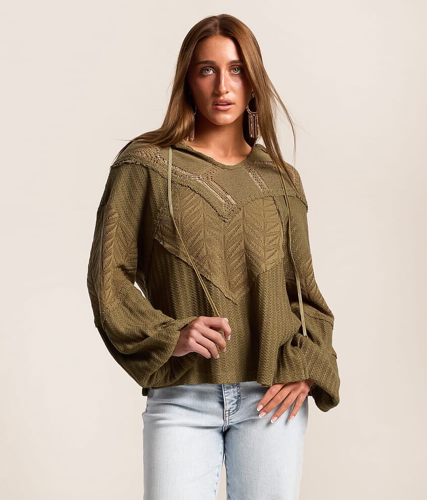 Pieced Crochet Hooded Sweater