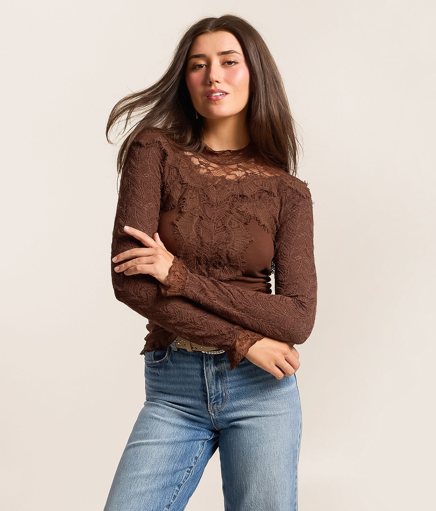 Miss Me Pieced Eyelash Lace Top - Women's Shirts & Blouses in