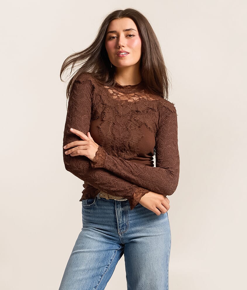 Miss Me Pieced Eyelash Lace Top - Women's Shirts & Blouses in