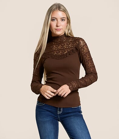 Miss Me Lace Mock Neck Top front view