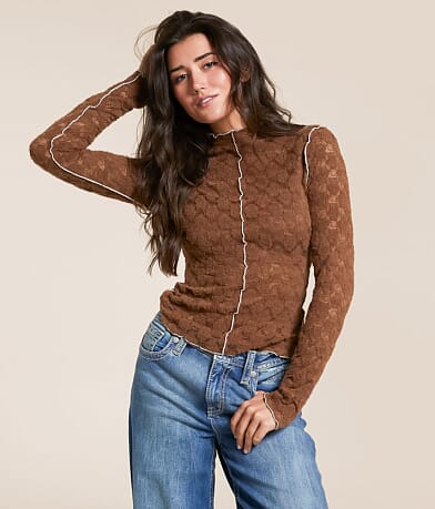 Miss Me Exposed Seam Lace Top front view