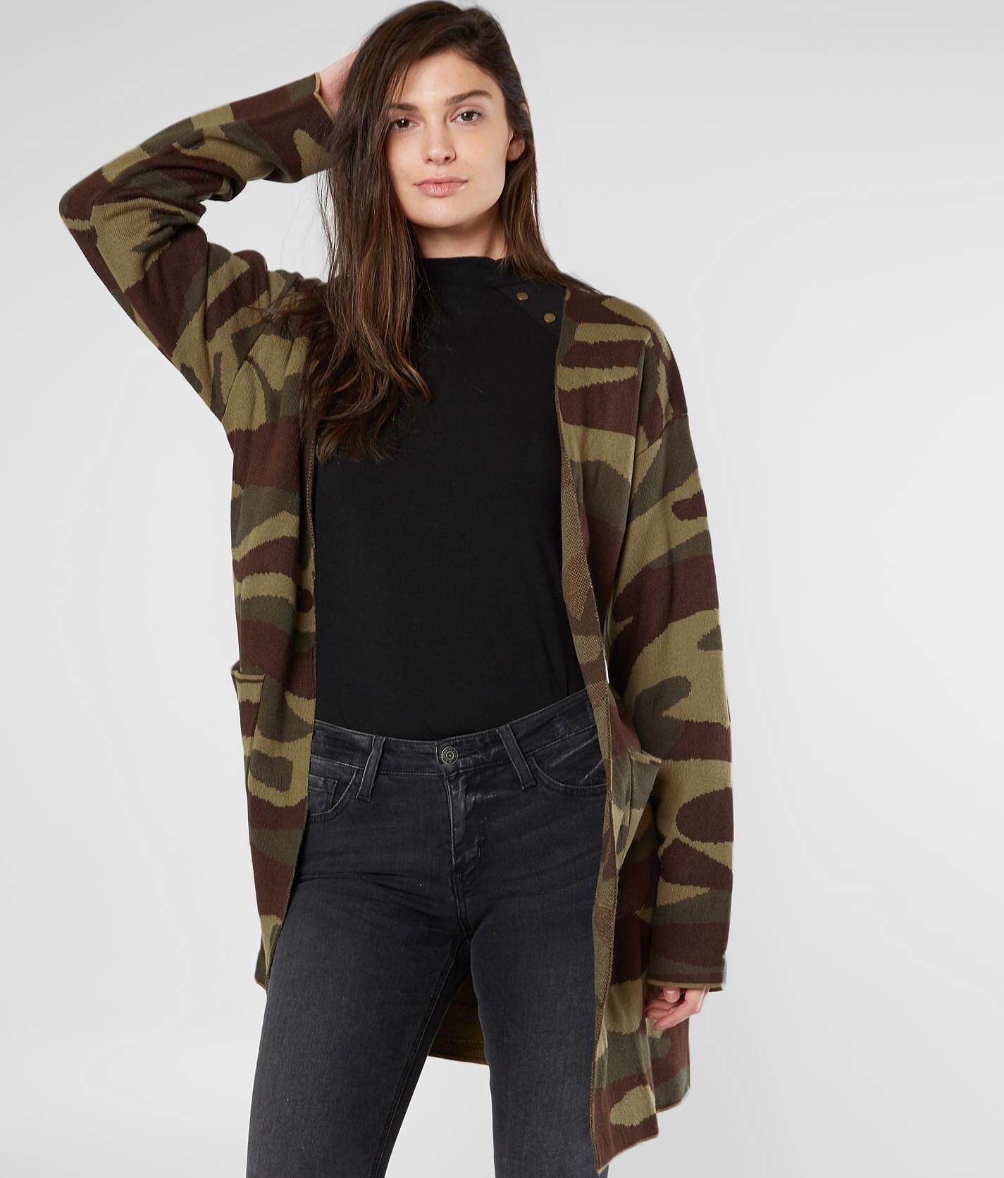 long camo cardigan sweater