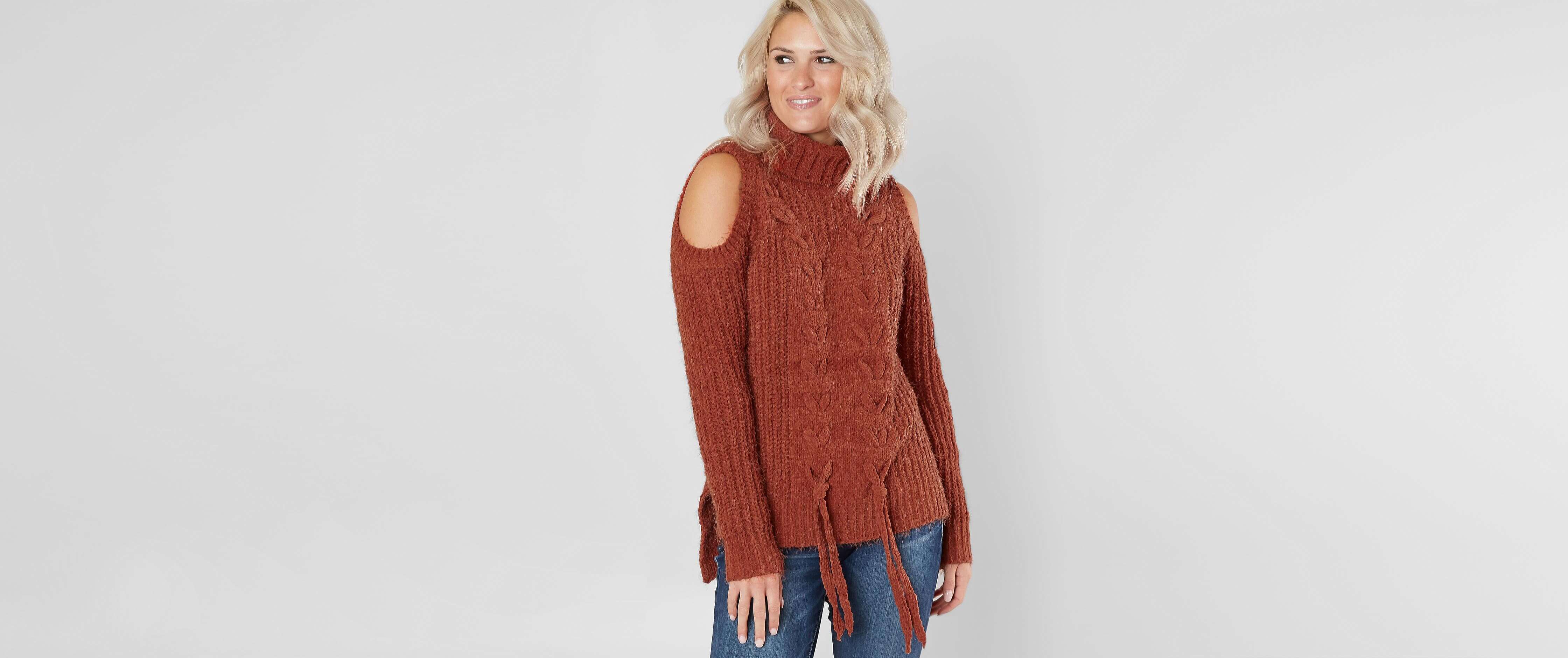 cold shoulder turtleneck sweater