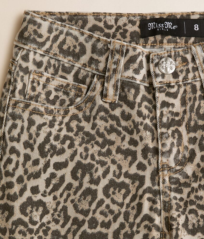 Girls - Mid-Rise Leopard Print Wide Leg Stretch Jean
